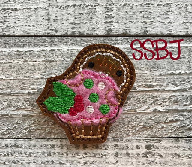 SSBJ Peeking Gingerbread Cupcake Applique' Embroidery File