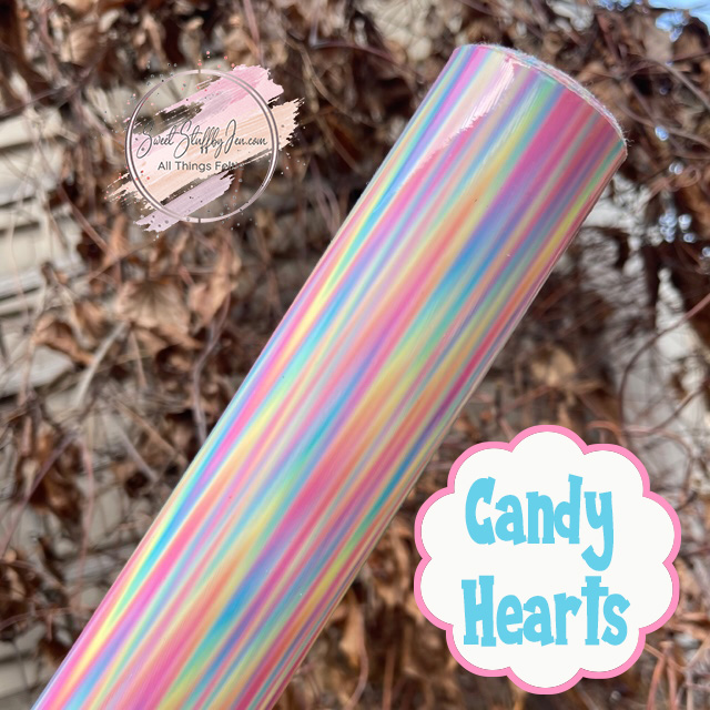 Candy Hearts Embroidery Vinyl Faux Leather