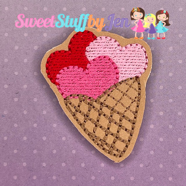 SSBJ Triple Heart Waffle Cone Embroidery File